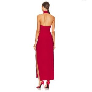 Norma Kamali Red Halter Turtleneck Side Slit Gown